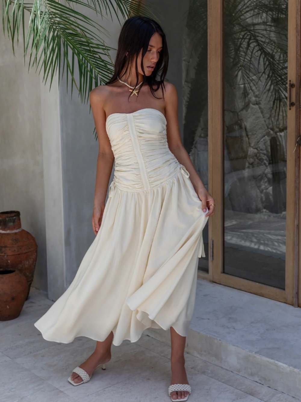 ASTR the Label 'Zori' Strapless Maxi Dress in Cream